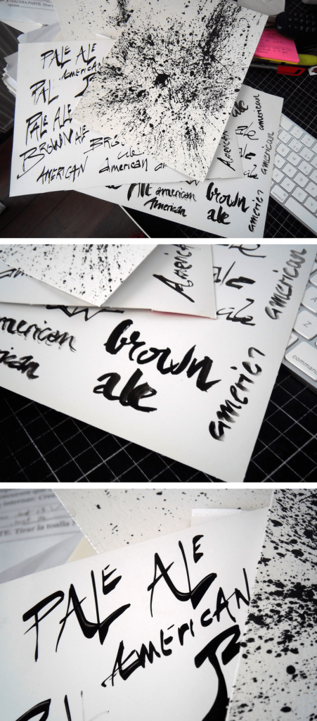 Diseño de etiqueta de cerveza, con trabajo de lettering con pluma casera y tinta