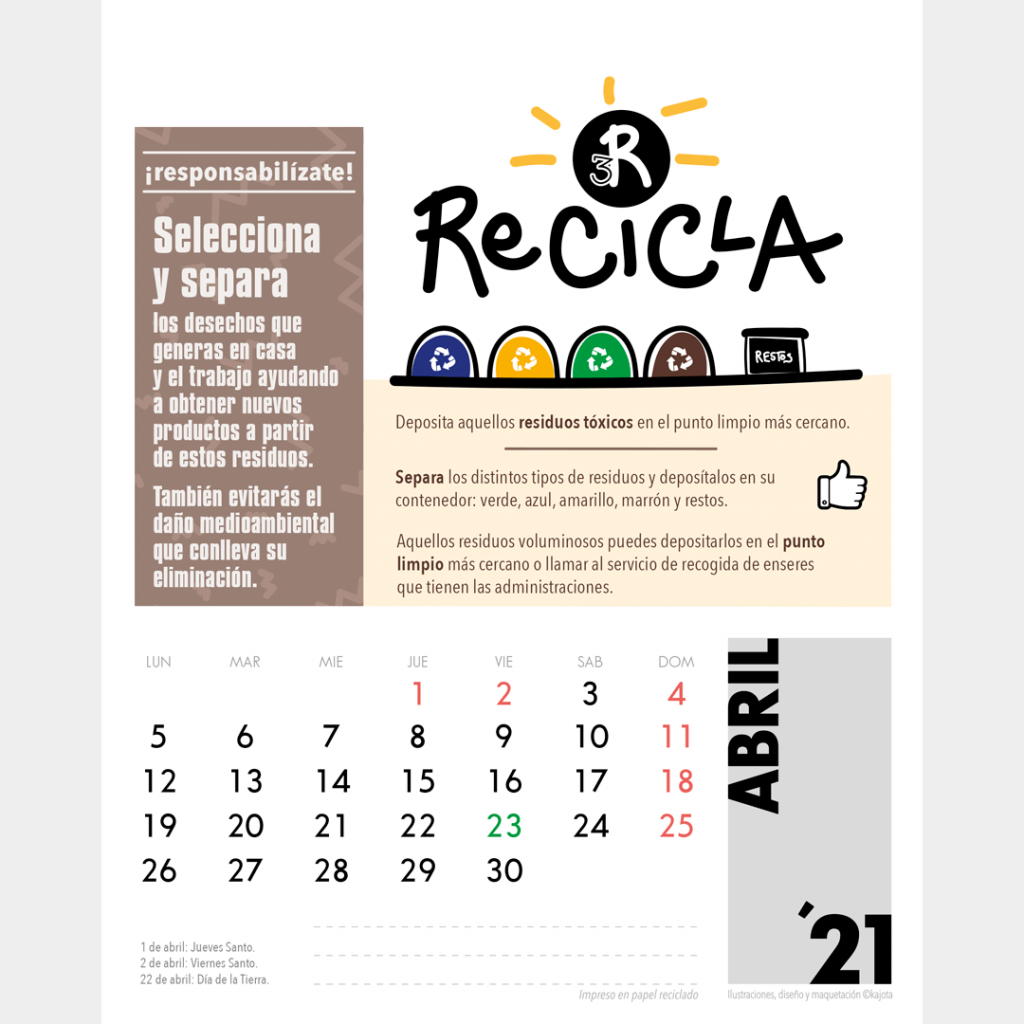 Diseño, ilustración y contenido del calendario de Cogersa 2021