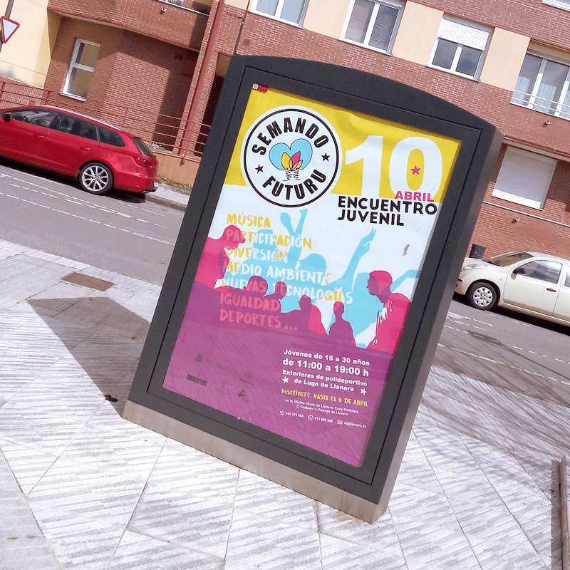 Diseño de logotipo, cartel, mupi y piezas para difusión de la campaña "semando futuru" del Ayuntamiento de Llanera