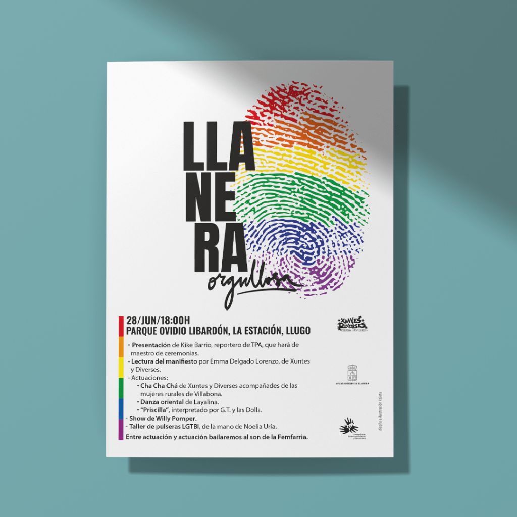Ilustración y diseño de cartel para el día del orgullo gay 2022 en Llanera