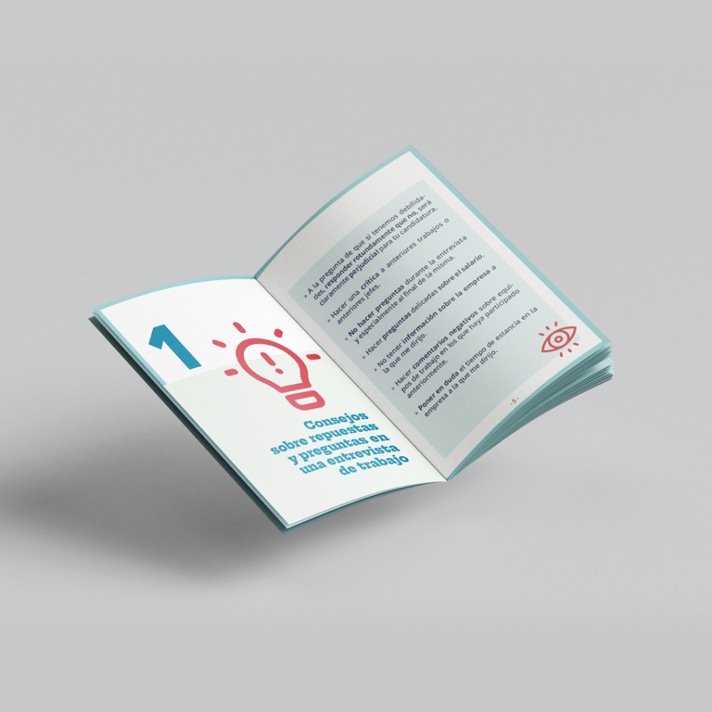 diseño y maquetación de guía de bolsillo sobre cómo hacer una entrevista de trabajo, de UGT Asturias