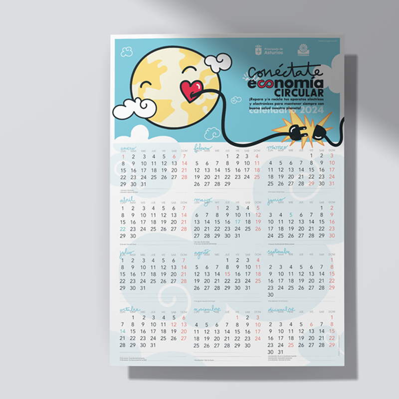 Diseño, ilustración y maquetación de calendario de Cogersa 2024